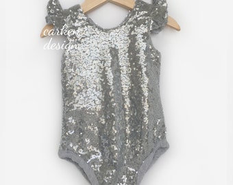 Silver sequin leotard, sequin romper, dance leotard, sparkly top, READY TO SHIP, baby leotard