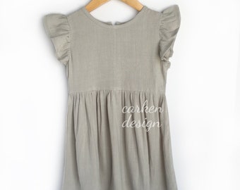 grey linen dress, linen dress, linen dress for girls, flower girl dress, flowergirl dress, grey toddler dress, girls formal dress