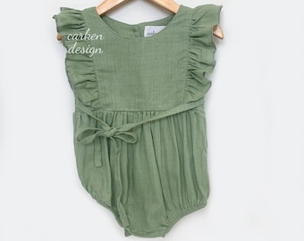 baby girl romper, baby romper, toddler girl romper, romper, linen baby romper, girls romper, linen romper GREEN