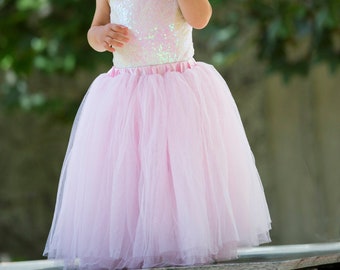 tulle flower girl skirt, tutu skirt, tulle skirt, full length tulle skirt - cream, black, light pink, formal skirt