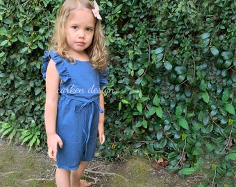 Romper en lin, romper en lin pour tout-petits, romper en lin pour filles, romper pour filles, romper avec short, NAVY