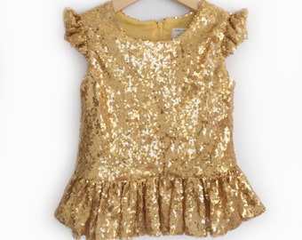 haut à paillettes dorées, haut doré, haut sirène, costume de sirène pour tout-petit, haut à paillettes, anniversaire de sirène, haut à paillettes pour filles - TOP SEULEMENT