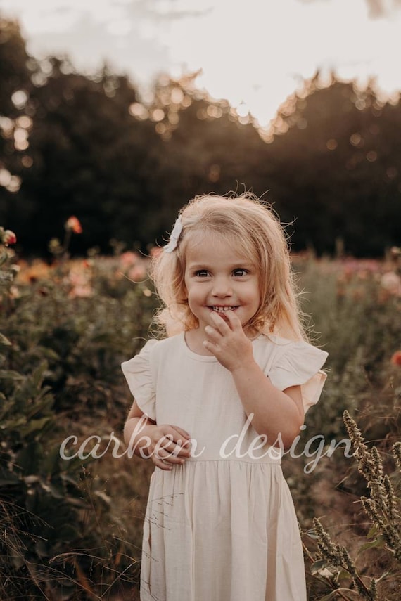Cream Linen Dress, Girls Linen Dress, Flower Girl Dress