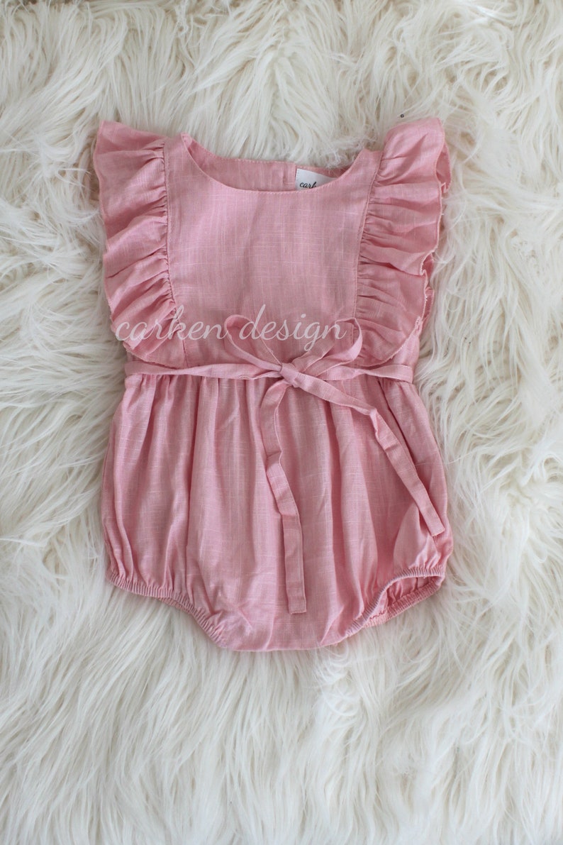 romper girls romper baby girl romper LIGHT PINK linen romper baby romper toddler girl romper linen baby romper