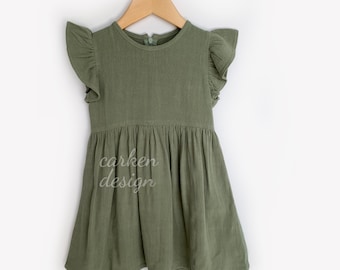 green linen dress, linen dress for girls, sage green dress, flower girl dress, girls linen dress, green toddler dress