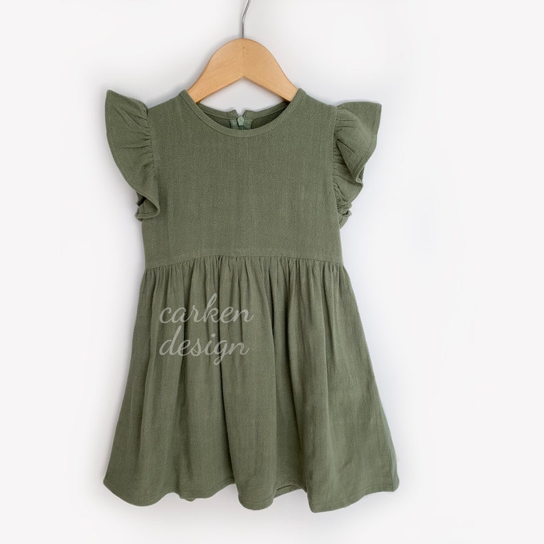 green linen dress, linen dress for girls, sage green dress, flower girl dress, girls linen dress, green toddler dress image 1