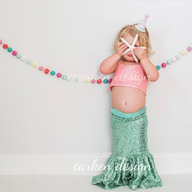 mermaid top, mermaid shirt, toddler mermaid costume, toddler crop top, mermaid party, toddler halloween costume, sequin halter top TOP ONLY image 5