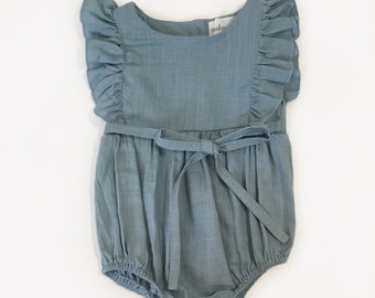 baby girl romper, baby romper, toddler girl romper, romper, linen baby romper, girls romper, linen romper MEDIUM BLUE