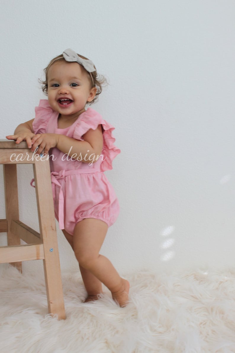 romper girls romper baby girl romper LIGHT PINK linen romper baby romper toddler girl romper linen baby romper