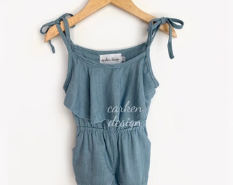 baby girl romper, baby romper, toddler girl romper, romper, linen baby romper, girls romper, linen romper MEDIUM BLUE