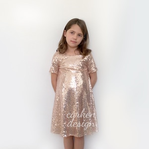 FINAL SALE flower girl dress, flowergirl dress, girls sequin dress, rose gold toddler dress, toddler sequin dress, girls formal dress image 3