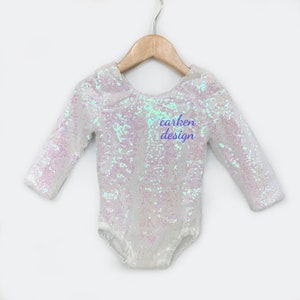 Body con paillettes iridescenti, body a maniche lunghe, tutina con paillettes, costume da unicorno, body da danza, top da damigella, PRONTO PER LA SPEDIZIONE, body per neonati