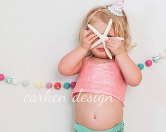 mermaid top, toddler mermaid costume, toddler crop top, mermaid party, toddler halloween costume, sequin halter top - TOP ONLY