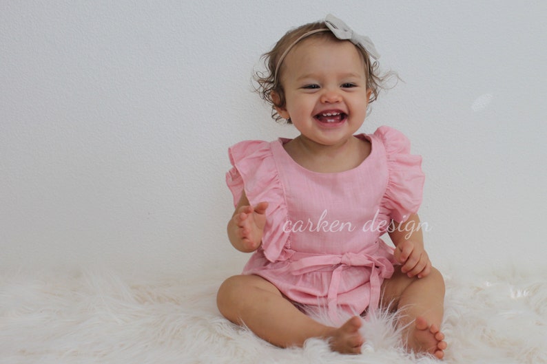 romper girls romper baby girl romper LIGHT PINK linen romper baby romper toddler girl romper linen baby romper