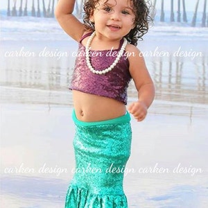 mermaid top, mermaid shirt, toddler mermaid costume, toddler crop top, mermaid party, toddler halloween costume, sequin halter top TOP ONLY image 2