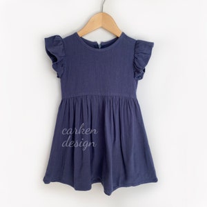 blue linen dress for girls, girls linen dress , flower girl dress, flutter sleeve dress, blue toddler dress, girls formal dress