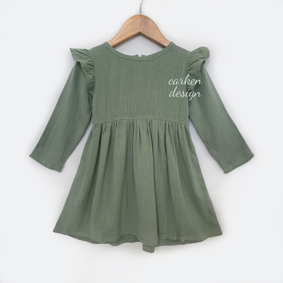 Green Linen Dress Linen Dress for Girls Long Sleeve Dress