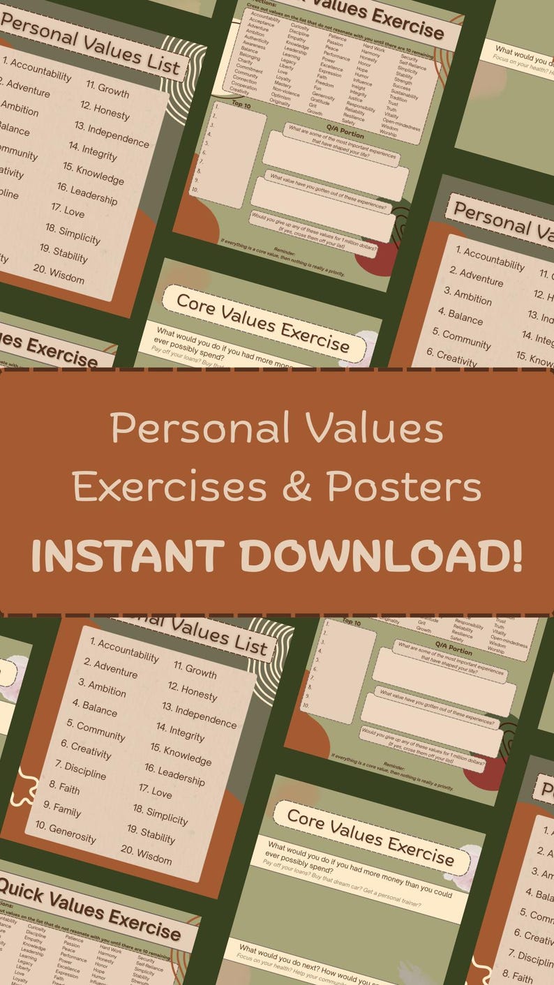 Values Exercise Coloring Personal Values Exercise Bundle & Posters- Core Values Printable Core ...