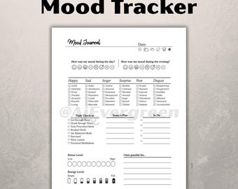 Rastreador Diário de Humor - Rastreador de emoções para avaliação da saúde mental, Diário de Humor Diário, Planejador de Humor, Diário Diário para TDAH, A4/A5/Carta