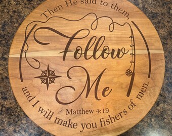 Engraved Cherry Lazy Susan, Matthew 4:19, Christian, Kitchen Decor