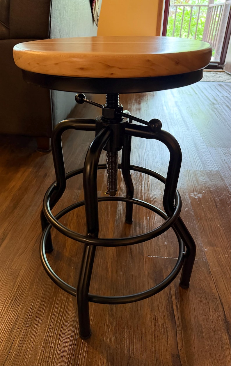 Cherry Bar Stool: Industrial Metal Base, Swivel Adjustable Height Lock ...