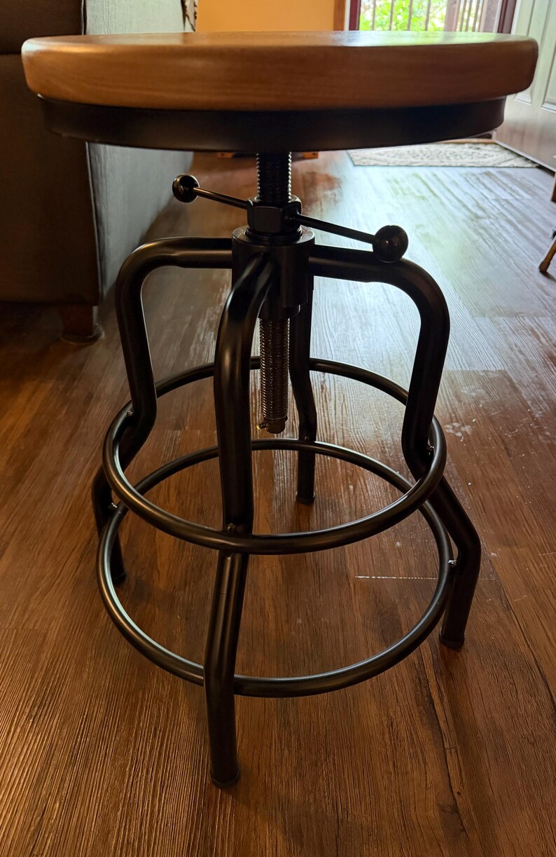 Walnut Swivel Bar Stool: Industrial Metal Base, Adjustable Height - Etsy
