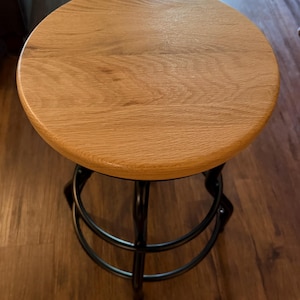 Industrial Swivel Bar Stool with Oak Solid Wood Top