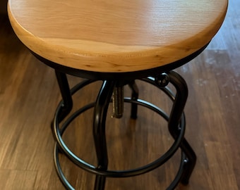 Industrial Swivel Bar Stool with Cherry Solid Wood Top