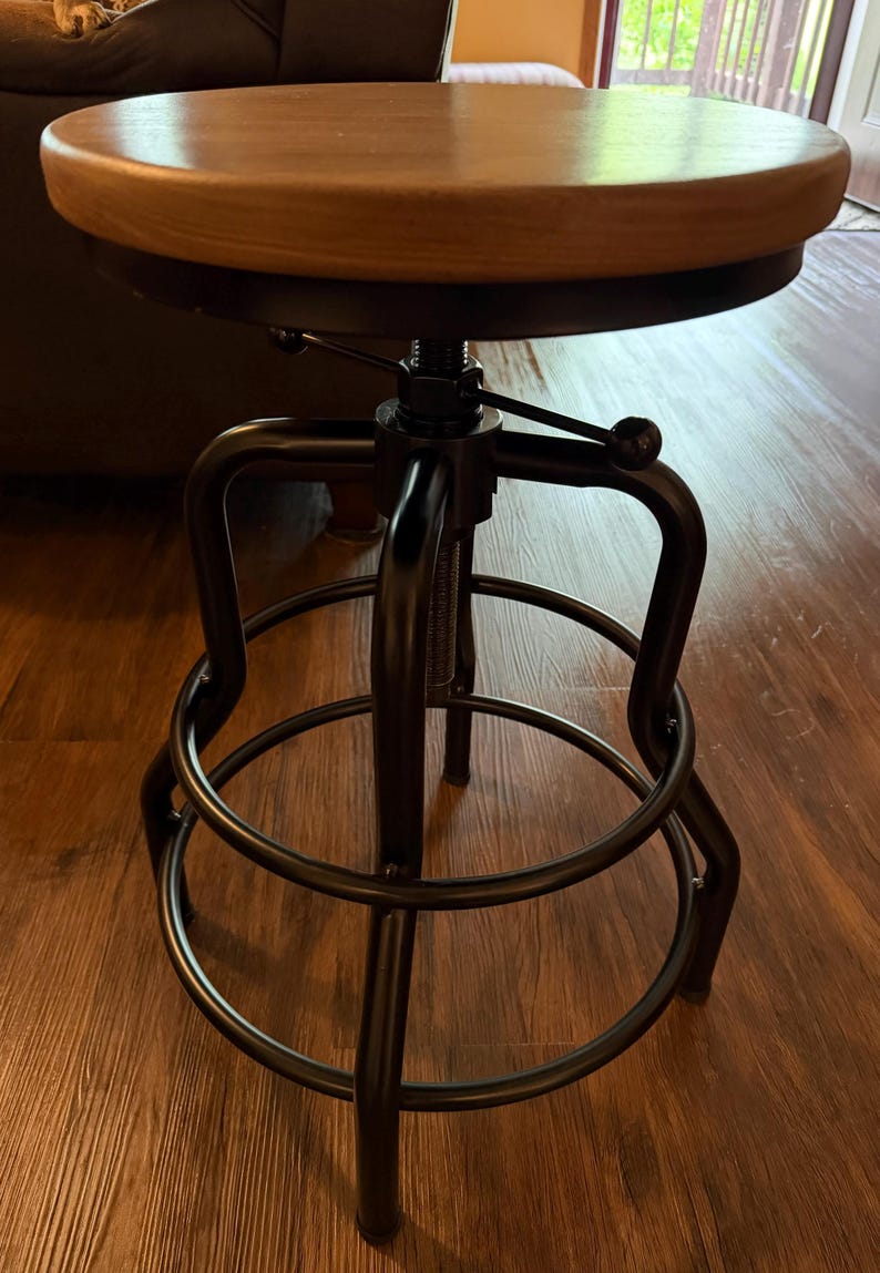 Walnut Swivel Bar Stool: Industrial Metal Base, Adjustable Height - Etsy