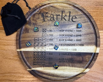 Wood Engraved Farkle Dice Game Board, Acacia Wood Tray