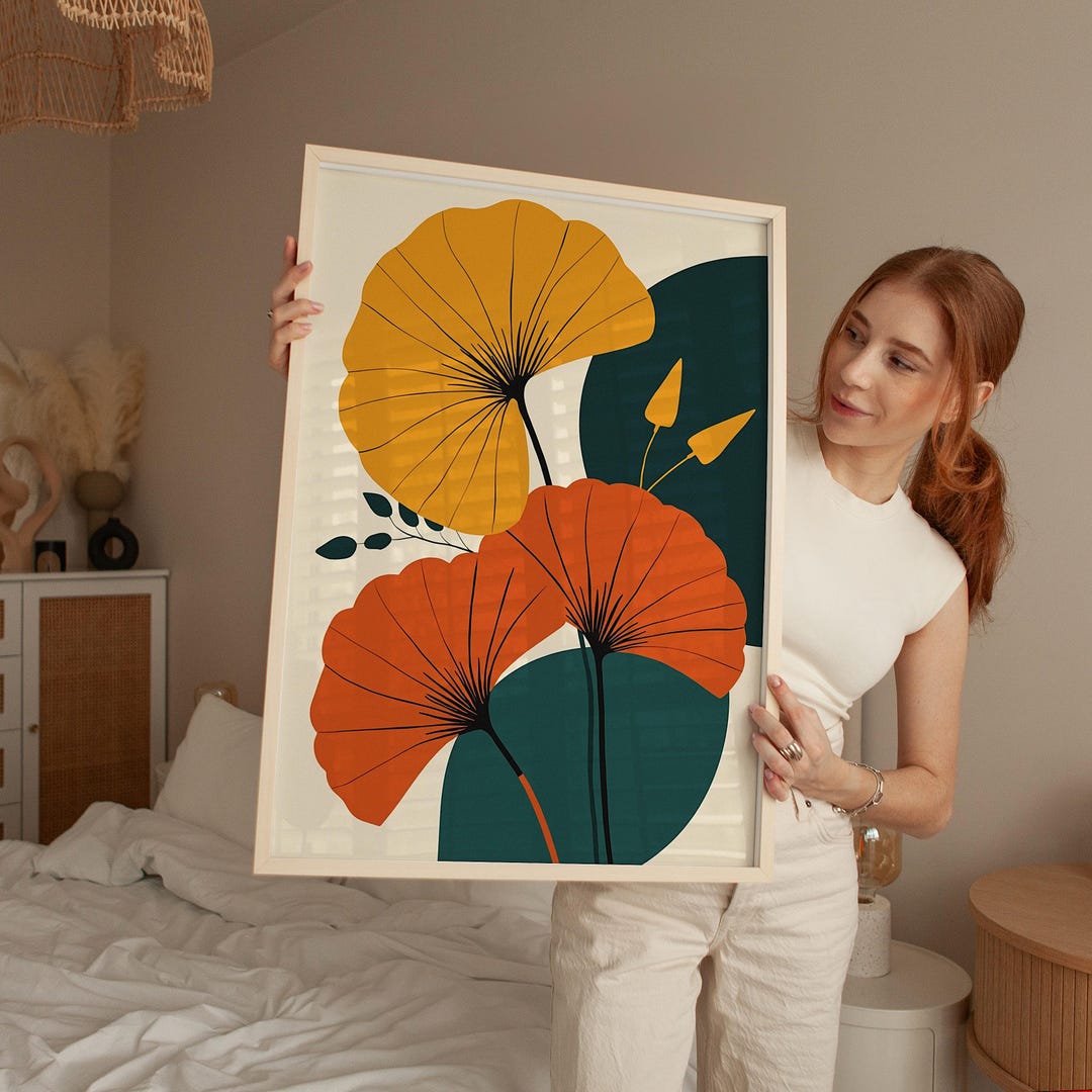 Mid Century Modern Floral Print | Abstract Retro Flower Wall Art ...