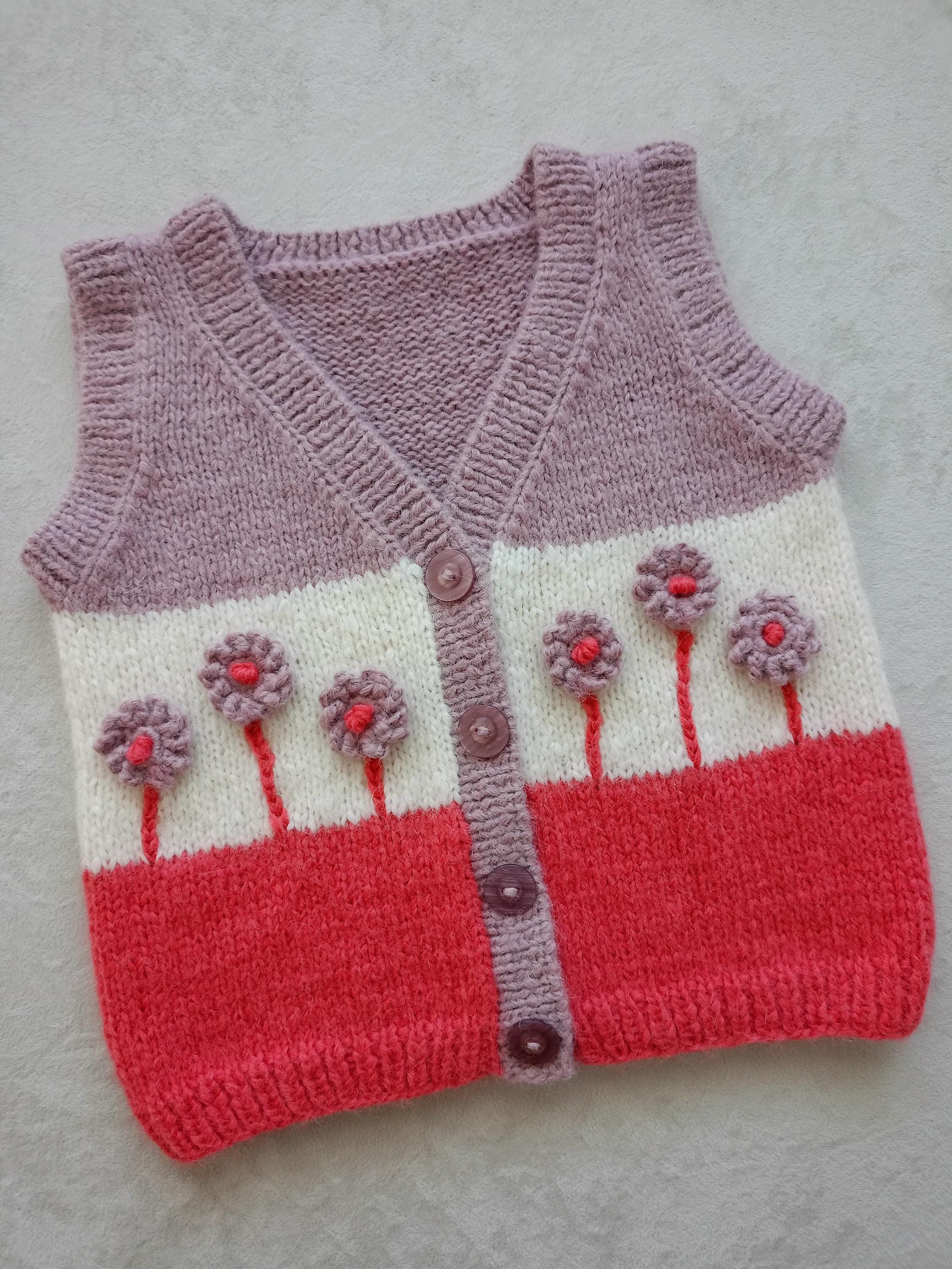 Handmade Alpaca Baby Girl Flower Vest Embroidered Toddler Knit Cardigan Soft Wool Sweater for Kids Hand Knit Childrens Clothing