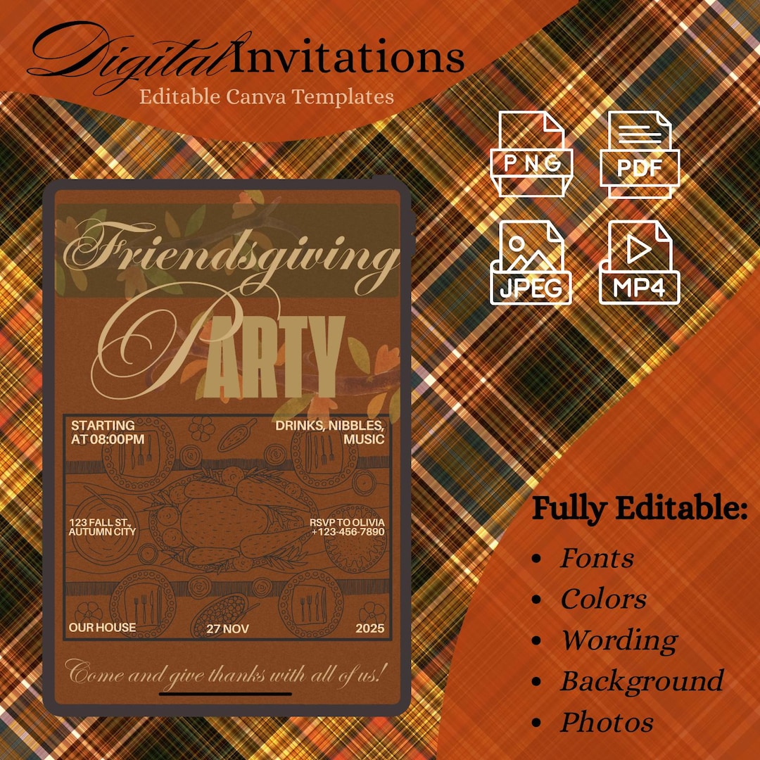 Friendsgiving Digital Template | Thanksgiving Editable Evite ...