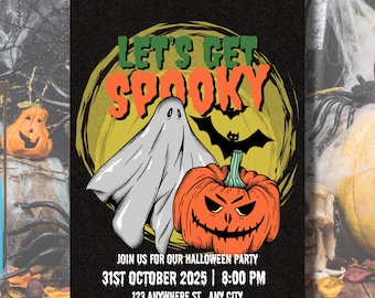 Invito per festa di Halloween retrò: zucca spettrale e fantasma (invito digitale)