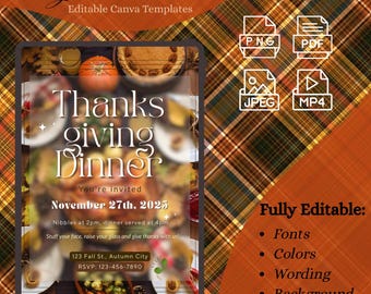 Thanksgiving Editable Invite | Fall Party Invitation | Turkey Dinner Evite | Thanksgiving Dinner Invitation | Thanksgiving Party Invitation