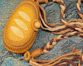Estuche/bolsa de transporte Wenwan de nogal hecho a mano / Recolector de calabazas con correa cruzada