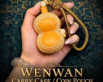 Handmade Wenwan Walnut Carry Case Pouch | Gourd Collector Storage w/ Crossbody Strap