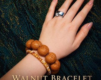 Pulsera de nogal natural Wenwan / Pulsera de meditación china hecha a mano / Joyería con cuentas para aliviar el estrés