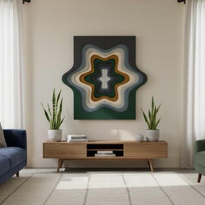 3D Starburst Relief - Set of 2 Layered Wall Panels - Abstract Concentric Geometry - Modern Japandi Statement Art - Deep Portal Sculpture