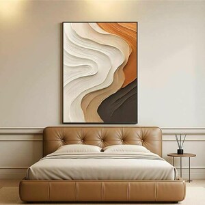 3D Wall Art Beige Terracotta: Wavy Textured Minimalist Canvas in Floating Frame