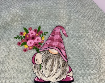 Juego de paños de cocina "Gnome & Bouquet" de algodón a rayas verde claro (40,6 x 61 cm)