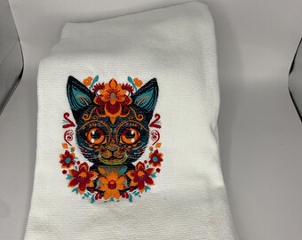 Paño de cocina grande Boho con diseño de gato negro (50 x 68 cm) – 100 % algodón, fácil de limpiar