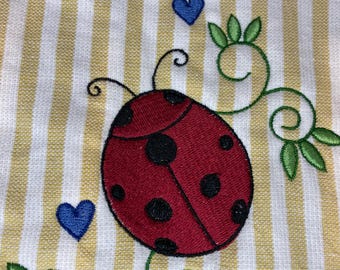 Paño de cocina extragrande con rayas amarillas estrechas y remolino de mariquita (48 x 73 cm)