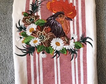Paño de cocina con diseño detallado de gallo colorido en corona (50 x 68 cm), 100 % algodón, estilo rústico, fácil de limpiar.
