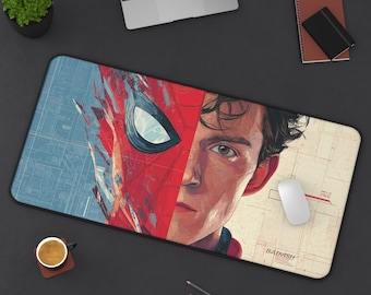 Tappetino da scrivania con ritratto di supereroe a metà faccia di Spider-Man / Tappetino per mouse con ritratto di supereroe