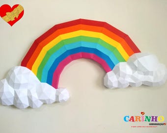 Rainbow with Clouds Papercraft Low Poly