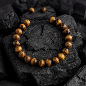 Mens beaded bracelet Tiger Eye Natural Stone bracelets Adjustable, groomsmen gift, best dad gift fathers day, new dad gift Tiger Eye jewelry