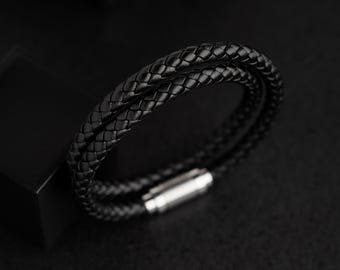 Men’s Braided Leather Bracelet Personalized Gifts for Men Who Have Everything, Double Wrap Bracelet for Men Small Gifts for Men Custom