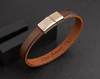 Leather Anniversary Gifts Personalized Mens Bracelet with Love Message, Sentimental gifts for boyfriend or husband personalized gift