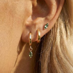 Marquise Moss Agate Earring Set, Gold & Green Stone Hoop Earrings, Sterling Silver Cartilage Stud, Natural Gemstone Gift, Gift for Mom.